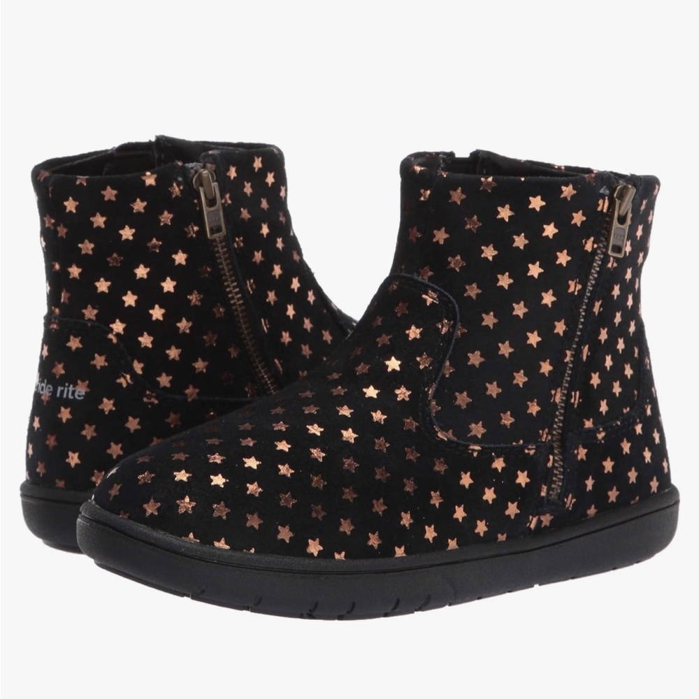 Stride Rite Zaria Black and Gold Stars 10.5 Girls Boots - leather